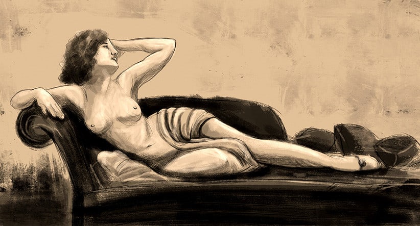 Weiblicher Akt auf der Chaiselongue