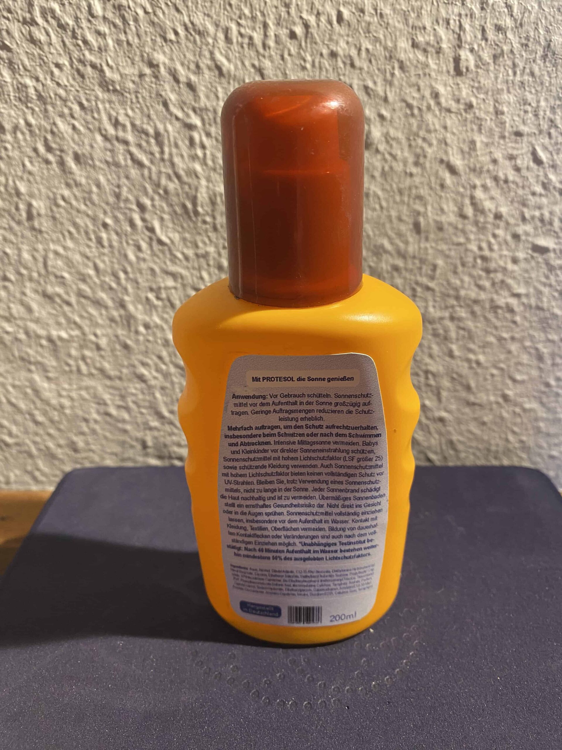 Sonnencreme Protesol Rückseite